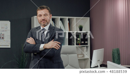 Businessman standing, office interior on background, man in suit. Businessman standing, office interior on background, man in suit. 48188539