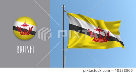 Brunei waving flag on flagpole vector illustration 48188806