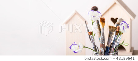 Art Brush Set and wooden house for decoration on Art Brush Set and wooden house for decoration on 48189641