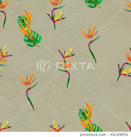 Seamless pattern With Tropical leaves. Watercolor Background Seamless pattern With Tropical leaves. Watercolor Background 48189656