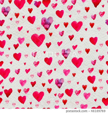 Happy Valentines Day. Seamless pattern with red watercolor hearts. Happy Valentines Day. Seamless pattern with red watercolor hearts. 48189769