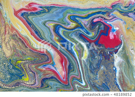 Multicolored gold marbling pattern. Golden marble liquid texture. 48189852
