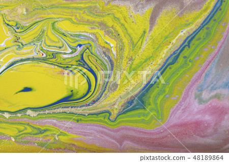 Yellow and gold marbling pattern. Golden marble liquid texture. 48189864