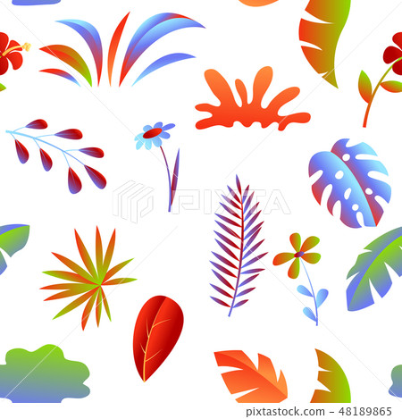 Seamless pattern with tropical leaves and flowers. 48189865