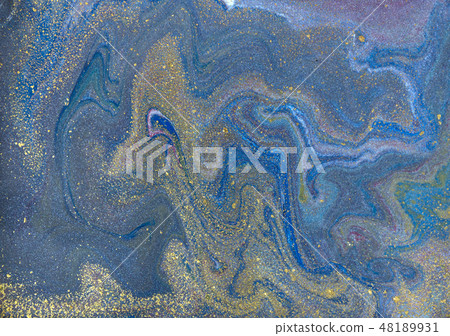 Blue gold marbling pattern. Golden marble liquid texture. Blue gold marbling pattern. Golden marble liquid texture. 48189931