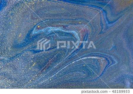 Blue gold marbling pattern. Golden marble liquid texture. Blue gold marbling pattern. Golden marble liquid texture. 48189933