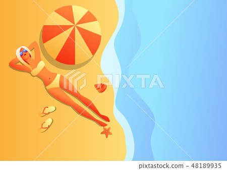 Girl in bikini sunbath and relax. Girl in bikini sunbath and relax. 48189935