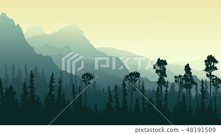 Illustration of morning misty in forest. 48191509
