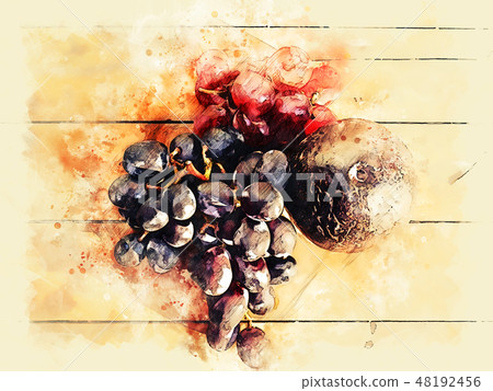 Close-up Avocado and grapes on wood texture Close-up Avocado and grapes on wood texture 48192456