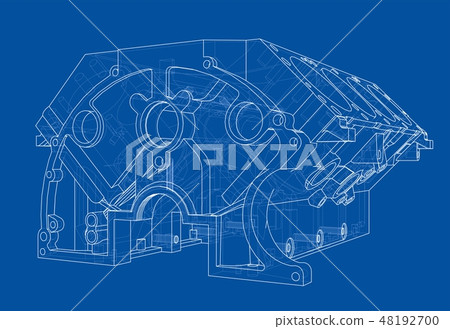 Engine block sketch. Vector rendering of 3d Engine block sketch. Vector rendering of 3d 48192700