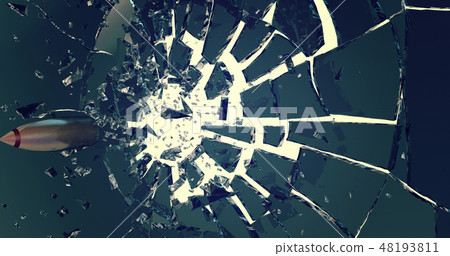 Bullet shatters the glass . 3D render Bullet shatters the glass . 3D render 48193811