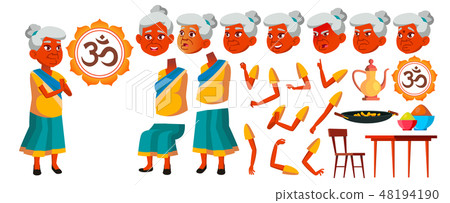 Indian Old Woman Vector. Senior Person Portrait. Elderly People. Aged. Animation Creation Set. Face 48194190