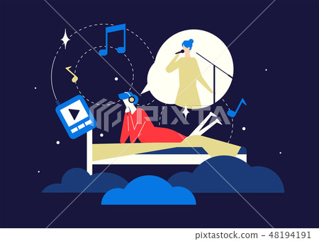 Listening to music - flat design style colorful illustration Listening to music - flat design style colorful illustration 48194191