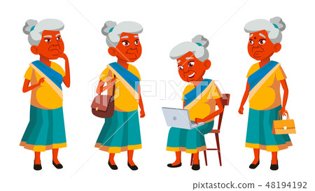 Indian Old Woman Poses Set Vector. Elderly People. Senior Person. Aged. Friendly Grandparent. Banner Indian Old Woman Poses Set Vector. Elderly People. Senior Person. Aged. Friendly Grandparent. Banner 48194192