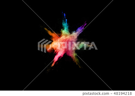 Multicolor powder explosion on black background.  48194218