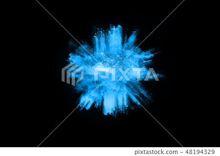 Blue powder explosion on black background. Blue powder explosion on black background. 48194329