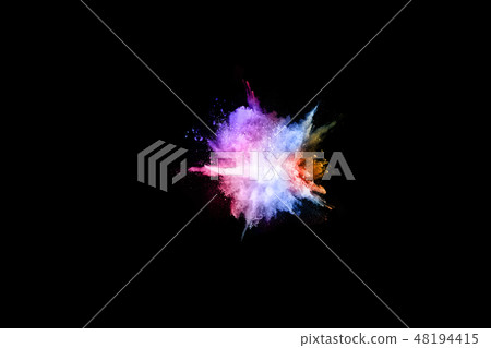 Multicolor powder explosion on black background.  48194415