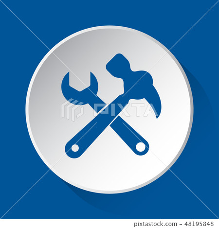 claw hammer and spanner, blue icon on white button 48195848