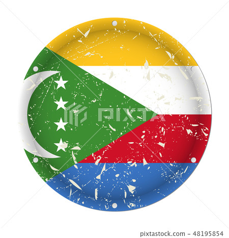 Comoros - round metal scratched flag, screw holes 48195854