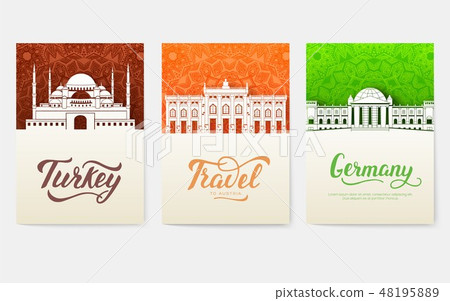 set of art ornamental travel and architecture on ethnic floral flyers. Vector decorative banner of set of art ornamental travel and architecture on ethnic floral flyers. Vector decorative banner of 48195889