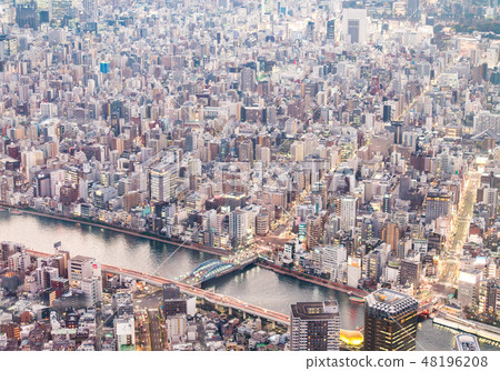 View of downtown cityscape and sky tree in tokyo View of downtown cityscape and sky tree in tokyo 48196208