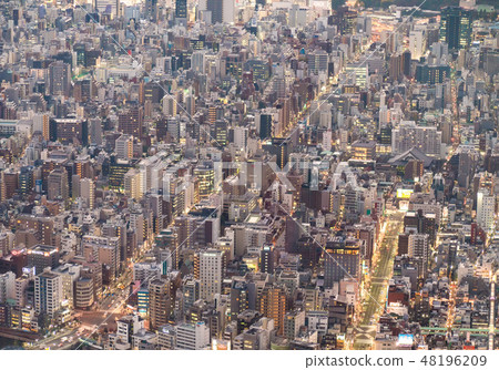 View of downtown cityscape and sky tree in tokyo 48196209
