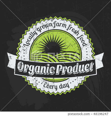 Logo of healthy organic natural food on blackboard Logo of healthy organic natural food on blackboard 48196247