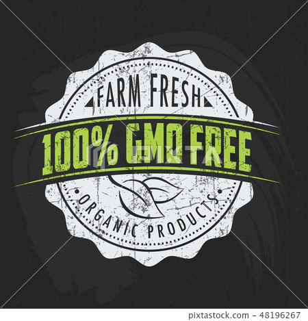 Logo of healthy organic natural food on blackboard 48196267