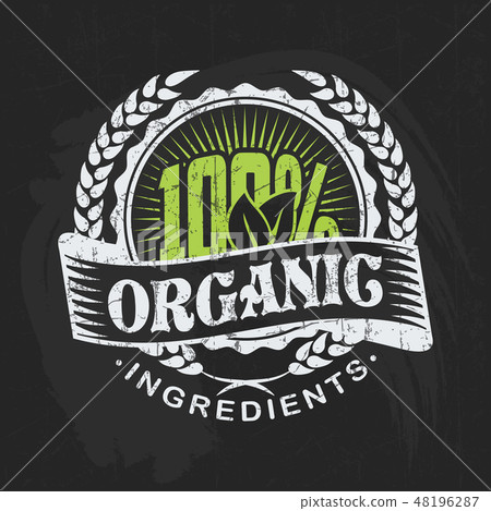Logo of healthy organic natural food on blackboard Logo of healthy organic natural food on blackboard 48196287