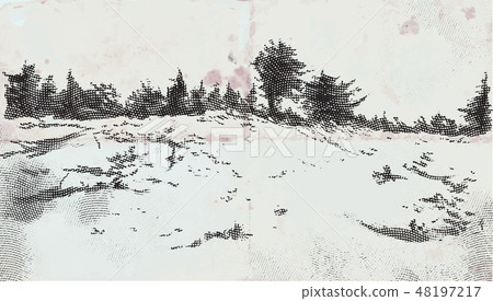 Landcape. Vector illustration. Engraved effect. 48197217