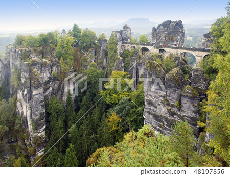 Bastei rock formation in Saxon Switzerland,Germany Bastei rock formation in Saxon Switzerland,Germany 48197856