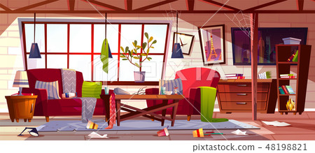 Dirty apartment with scattered clothes Dirty apartment with scattered clothes 48198821