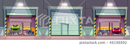 cartoon mechanic workshop with car, garage cartoon mechanic workshop with car, garage 48198892