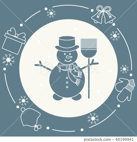 Snowman, gift, rings, mittens, children's hat Snowman, gift, rings, mittens, children's hat 48199941