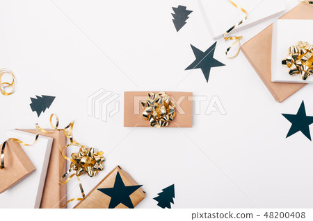 One gift among flat lay frame of Christmas One gift among flat lay frame of Christmas 48200408