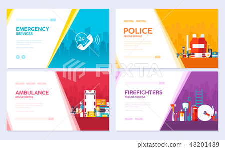 Firefighter, rafting, police, medicine rescue set. Emergency services brochure card set. template of Firefighter, rafting, police, medicine rescue set. Emergency services brochure card set. template of 48201489