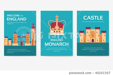 Set of England country ornament travel tour concept. London traditional, magazine, book, poster 48201507