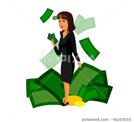 Businesswoman holding Banknote Vector Illustration 48203038