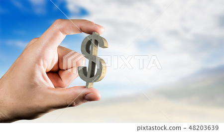 Money symbol between fingers Money symbol between fingers 48203639