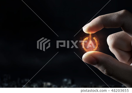 Power symbol between fingers Power symbol between fingers 48203655