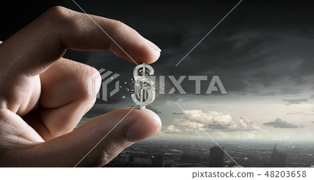 Money symbol between fingers 48203658