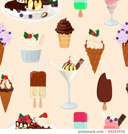 Seamless pattern with ice cream. Hand drawn... - Stock Illustration ...
