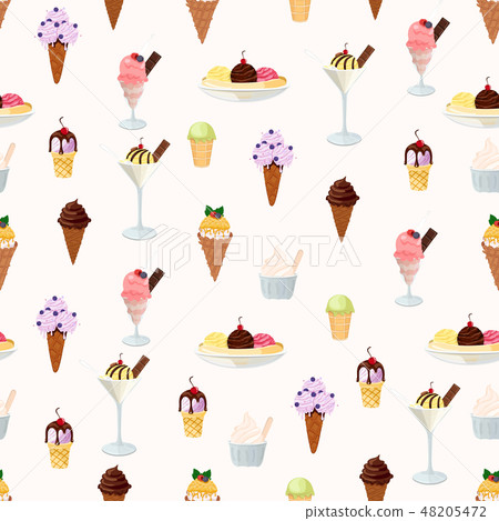 Seamless pattern with ice cream. Hand drawn... - Stock Illustration ...