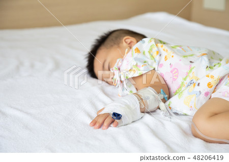 Asian baby boy sleeping in hospital Asian baby boy sleeping in hospital 48206419