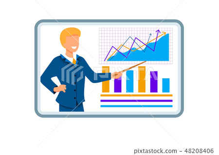 Smiling Man in Formal Suit Point Graphs on Screen Smiling Man in Formal Suit Point Graphs on Screen 48208406