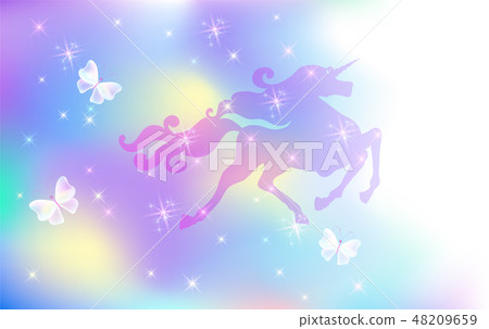 Galloping unicorn with luxurious mane 48209659