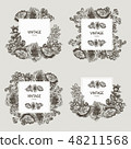 Beautiful card with a square frame with wreath of different plants of vintage garden and forest set 48211568