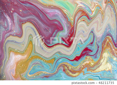 Green and red marbling pattern. Gold marble liquid texture. Green and red marbling pattern. Gold marble liquid texture. 48211735