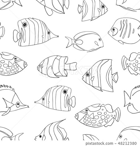 Tropical fish black white seamless vector pattern Tropical fish black white seamless vector pattern 48212380