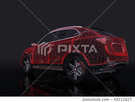 Rear image of SUV composed of color wire on black back Rear image of SUV composed of color wire on black back 48212827